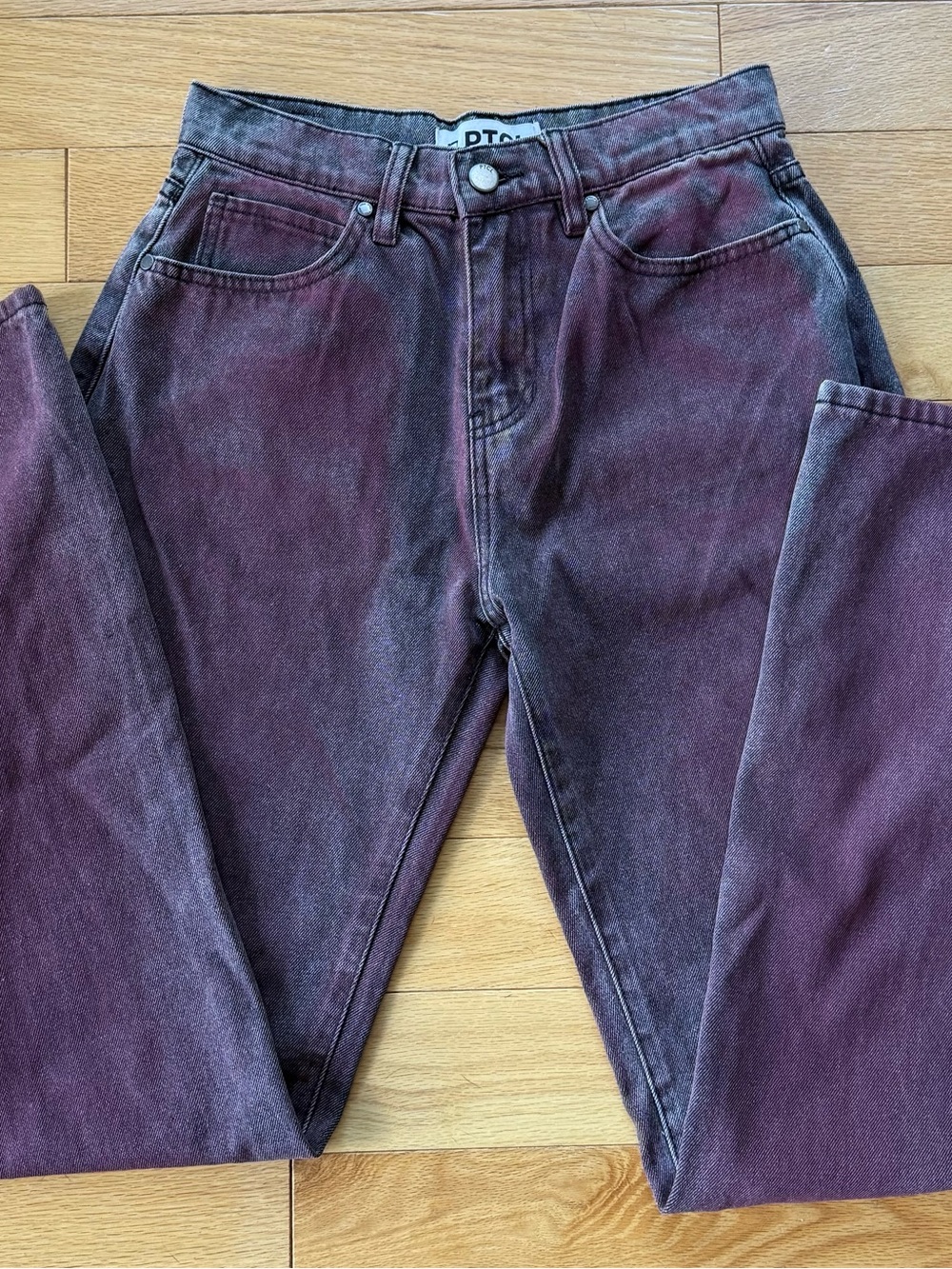 NWT PTCL Ethikal Eco-Conscious Women's Washed Black/Burgundy Baggy Jeans, Sz 26